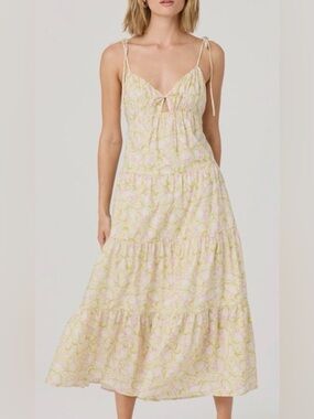 Astr Floral Tie-Shoulder Maxi Dress in Pale Yellow and Pink